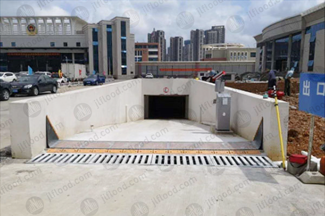 Automatic flood barrier door application case at underground building entrance